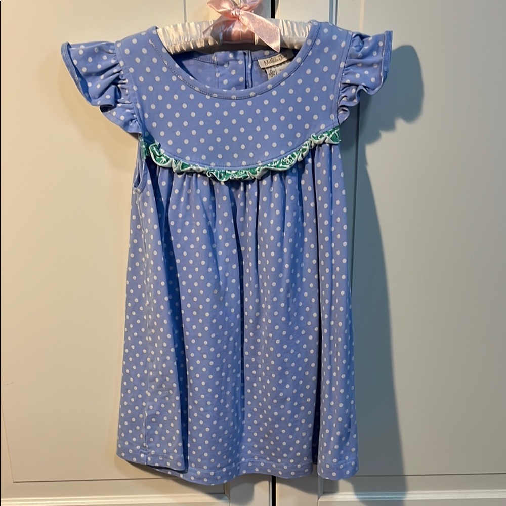 Matilda Jane Pearl Blue Polka Dot Dress with Ruffle Sleeves 4 4T